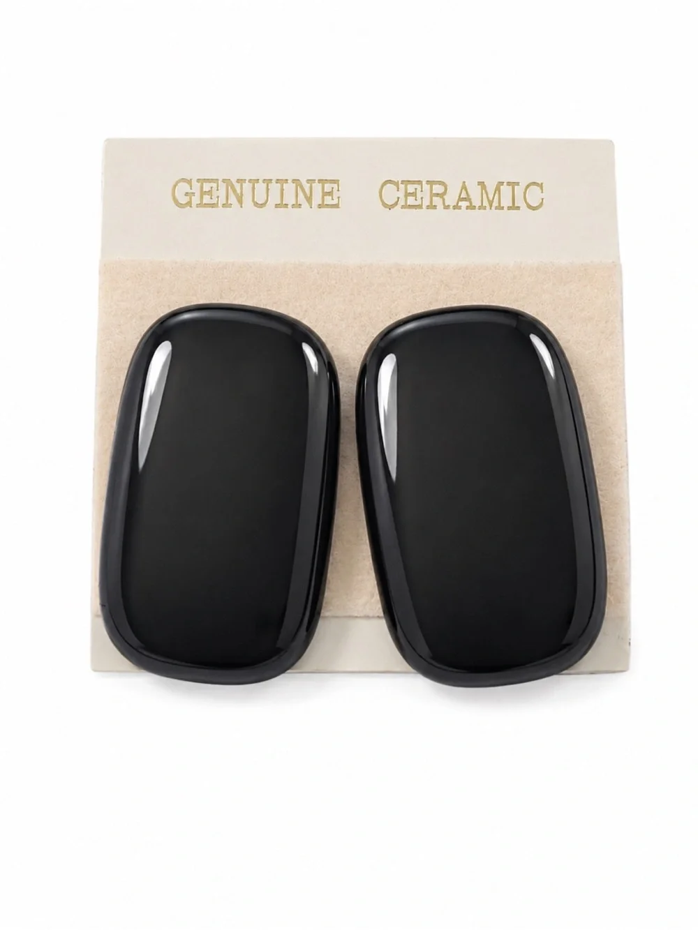 Vintage NOS Genuine Ceramic Black Clip-On Earrings – Glossy Rectangular